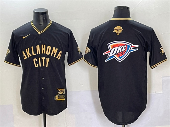 Men's Oklahoma City Thunder Team Big Logo Black/Gold 2025 Finals Vapor Stitched Baseball Jersey